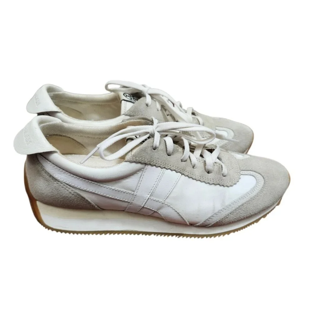Tory Burch White Leather Suede Sneakers Size 8.5M Retro Runner Lace Up Casual - Picture 5 of 13